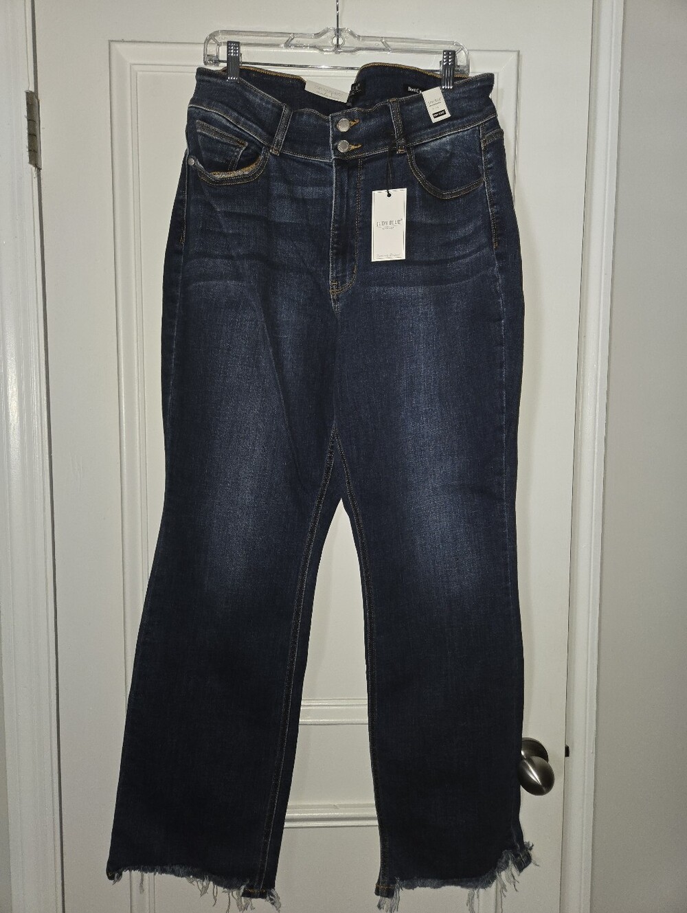 NWT Judy Blue Dark Blue High-Rise Wide Leg Jeans with Raw Hem